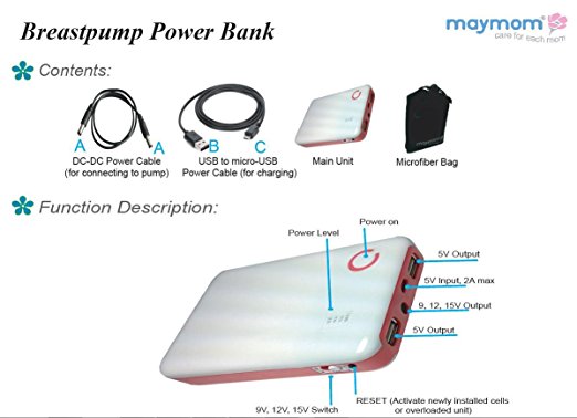 Maymom Breastpump Power Bank Kit for Medela and Spectra breastpump 